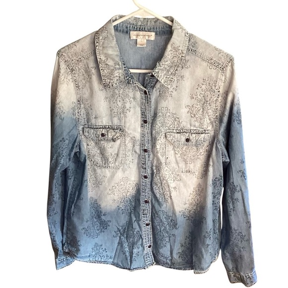 Christopher & Banks Soft Cotton Bandana Fade Print Button Down Blouse, LARGE - Picture 1 of 11